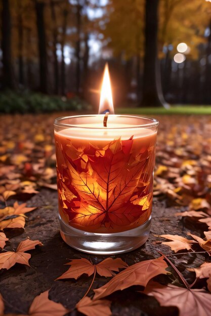 Foto della candela e foglie d'autunno carta da parati