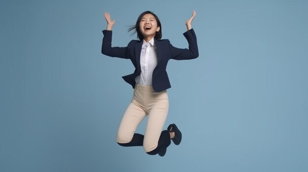 Foto della donna di affari asiatica allegra felice