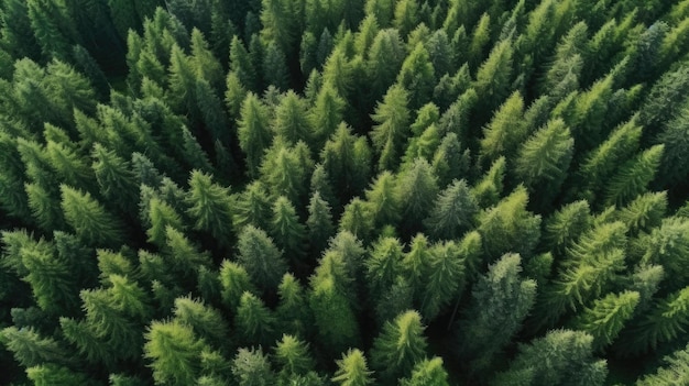 Foto della fitta foresta di abeti verdi dall'alto