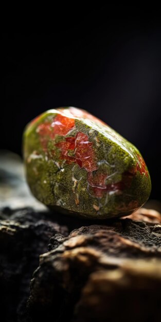 Foto della macro del primo piano della pietra minerale unakite Foto di alta qualità AI generativa