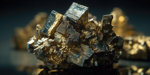 Foto della macro di primo piano della pietra minerale pirite Illustrazione di alta qualità AI generativa