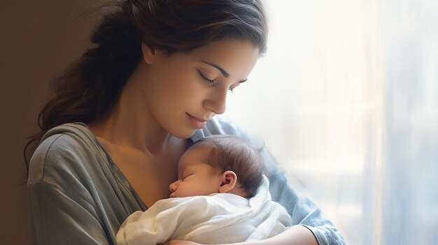 Foto della mamma con il suo bambino appena nato