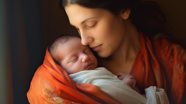 Foto della mamma con il suo bambino appena nato