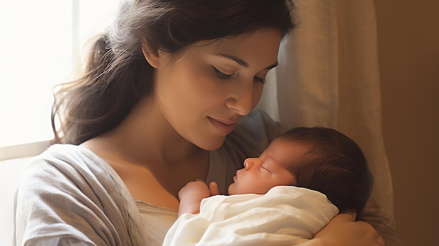 Foto della mamma con il suo bambino appena nato