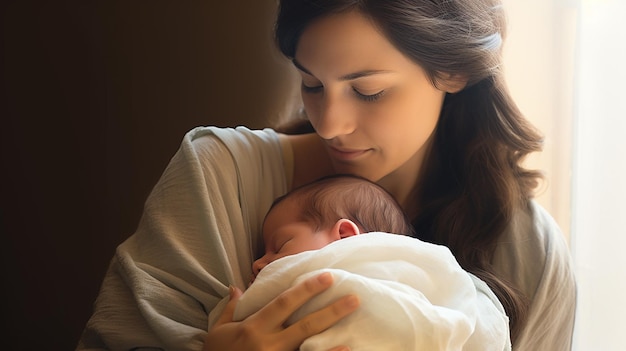 Foto della mamma con il suo bambino appena nato