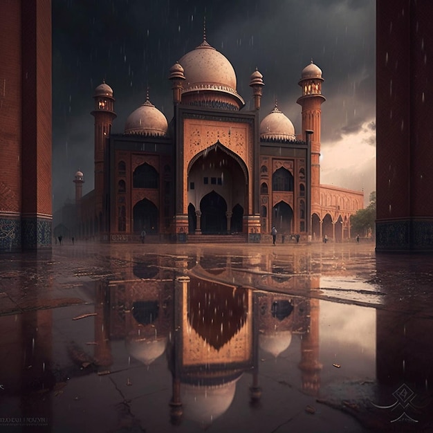 Foto della moschea di Badshahi dopo la pioggia