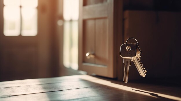 Foto della porta di una nuova casa con la chiave