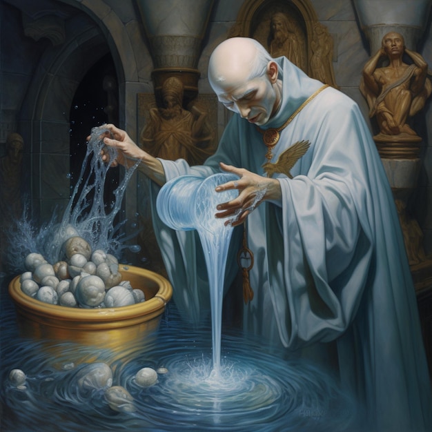 Foto della purificazione con l'acqua santa