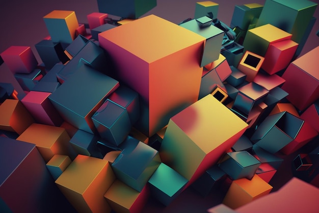 Foto della rappresentazione astratta 3d della carta da parati caotica dei cubi