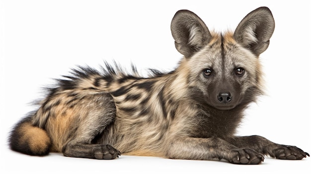 Foto della razza del cane Aardwolf isolata sui precedenti bianchi