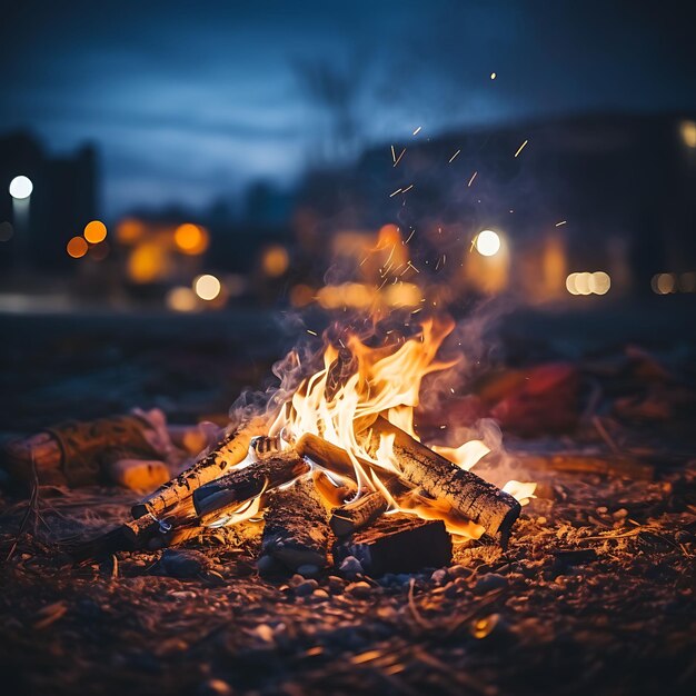 Foto della scena notturna di Lohri con una tavolozza di colori blu profondo e oro Lohri India Festival Concept