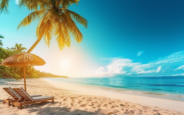 Foto della spiaggia estiva con ombrellone e sedie