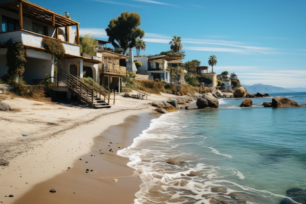 foto della spiaggia panoramica nella regione messicana di valarta con la spiaggia dell'oceano e le case costiere