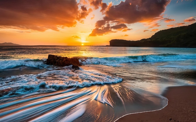 Foto della spiaggia paradisiaca durante il giorno con il tramonto