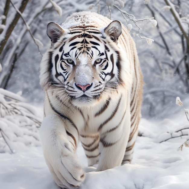 foto della tigre bianca nella neve generata da Ai