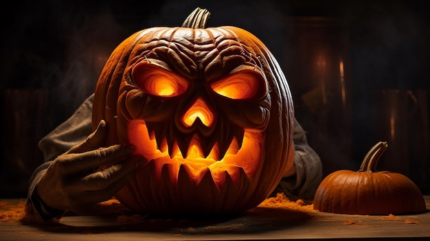 Foto della zucca spaventosa di Halloween e del fondo del fantasma