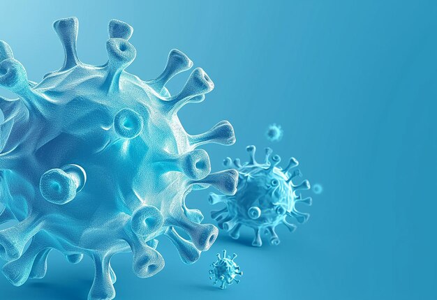 Foto dello sfondo dei germi microscopici del virus del coronavirus con rendering 3d dello spazio di copia