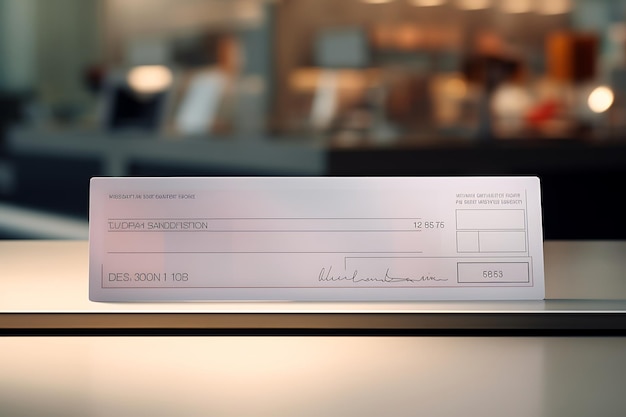 Foto dettagliata di un assegno in bianco