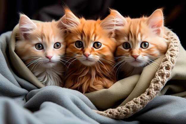 foto di adorabili gattini rannicchiati in un'accogliente coperta