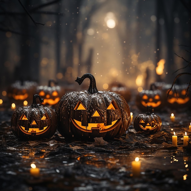 Foto di alcune zucche luminose per la celebrazione di Halloween