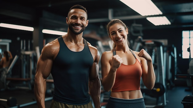 Foto di allenamento fitness uomo donna in palestra