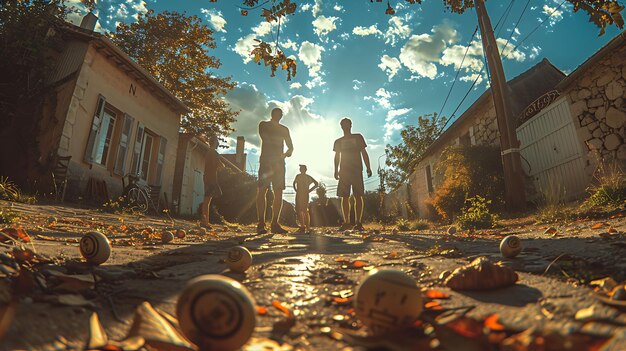 Foto di amici che giocano a Petanque in una campagna francese con Croiss Attività familiari Occupazione Cura