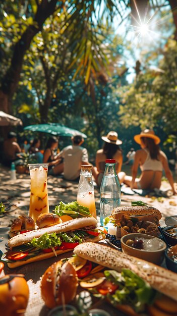 Foto di amici che si godono un picnic in un vivace parco cittadino vietnamita Attività familiari Occupazione Cura