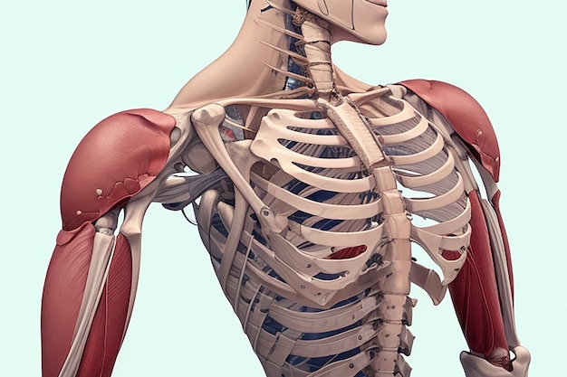Foto di anatomia della spalla e della schiena umana isolata su sfondo bianco