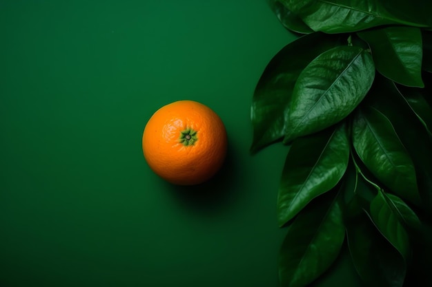 Foto di arancia matura succosa su sfondo verde ai generativa