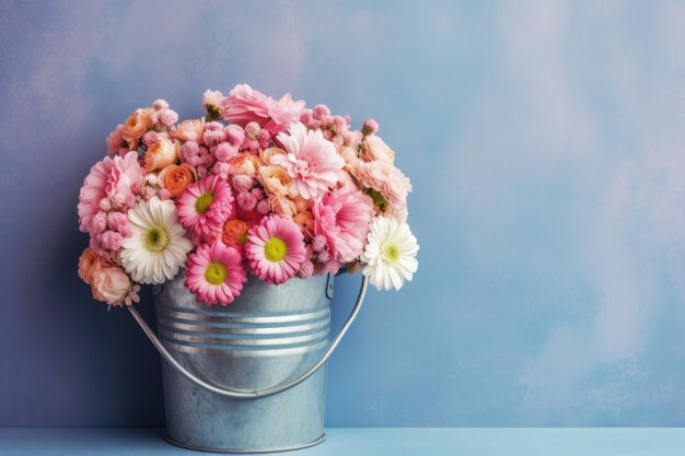 foto di archivio di un bouquet di fiori a posa piana AI generativa