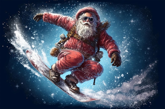 Foto di Babbo Natale che indossa uno snowboard