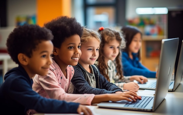 Foto di bambini che imparano il computer in classe