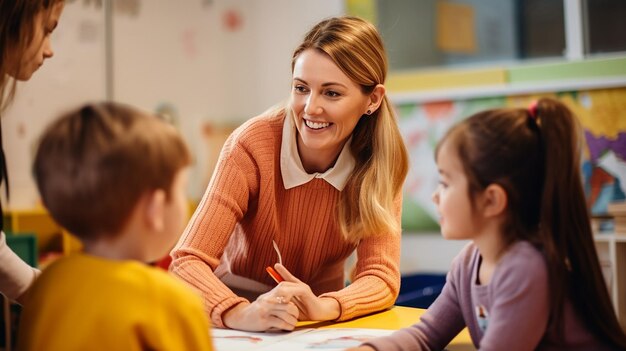 Foto di bambini che imparano in classe con l'insegnante