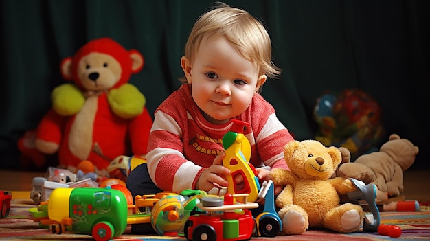 Foto di bambini felici che giocano con blocchi e giocattoli