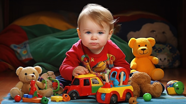 Foto di bambini felici che giocano con blocchi e giocattoli