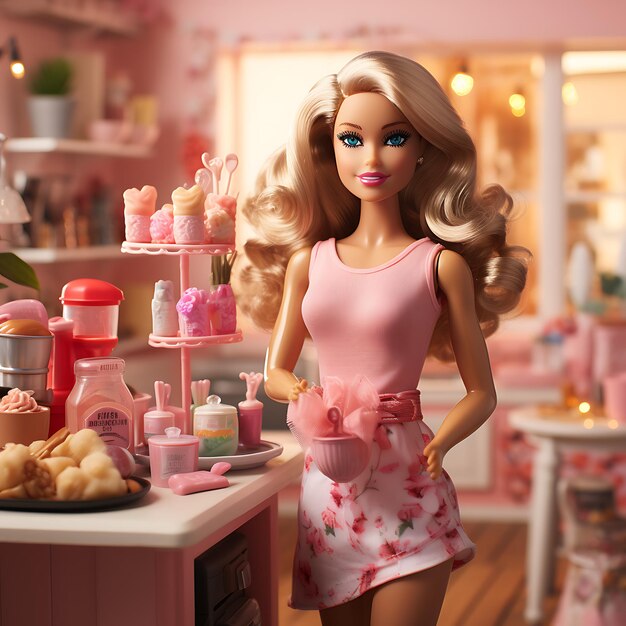 Foto di Barbie nella sua cucina rosa