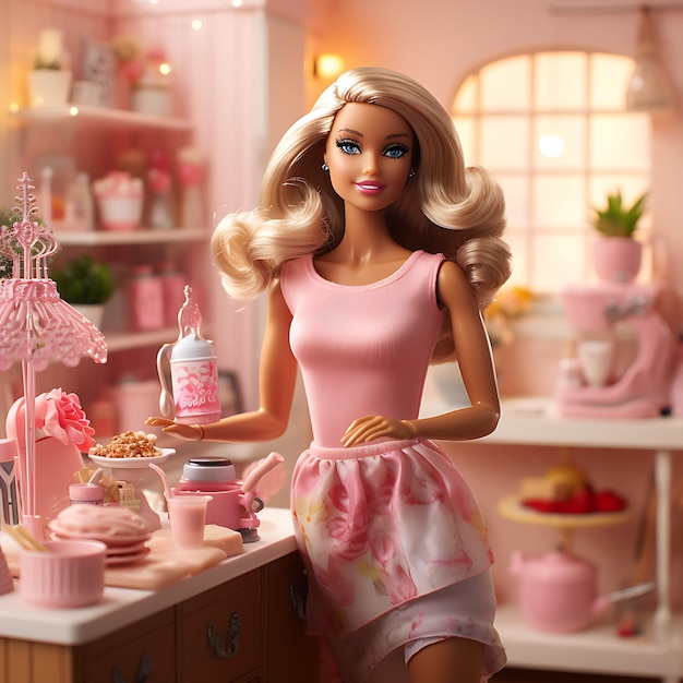 Foto di Barbie nella sua cucina rosa