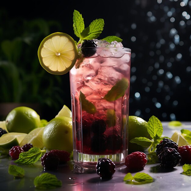 Foto di Blackberry Mojito Iced Tea una miscela rinfrescante di Blackberrie Front View Clean BG