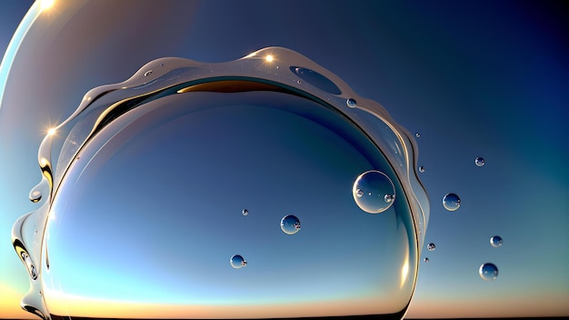 Foto di bolle d'acqua su uno sfondo blu vibrante