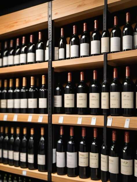 Foto di bottiglie di vino sugli scaffali dei negozi