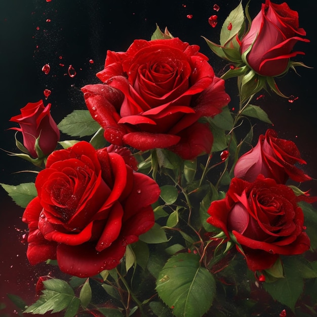 Foto di bouquet di rose rosse a spillo estetica splash art per il design di tshirt 13