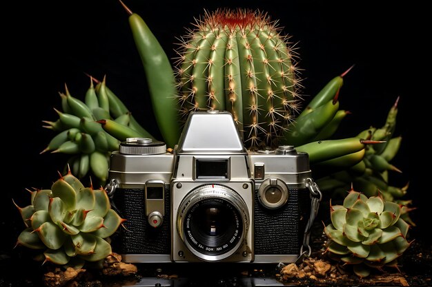 Foto di Cactus con una macchina fotografica d'epoca