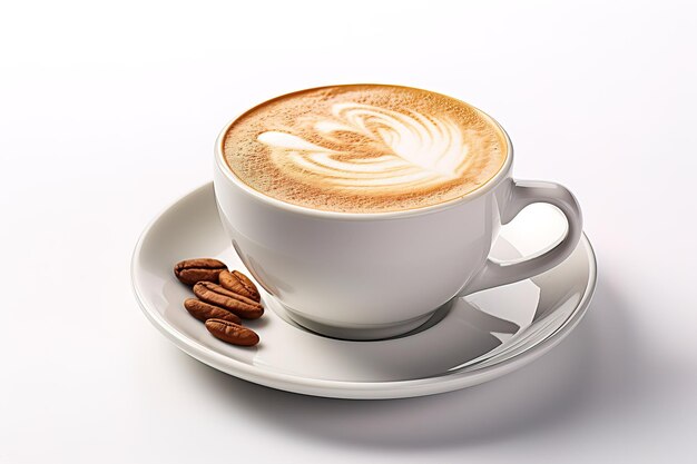 Foto di caffè al cappuccino sullo sfondo bianco