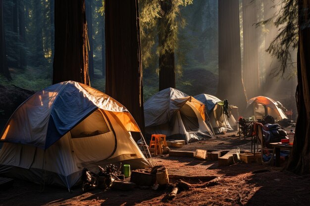 Foto di campeggio nella foresta di Sunlit Sequoia Sanctuary