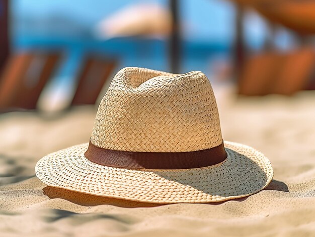 Foto di cappello da sole sulla spiaggia estiva