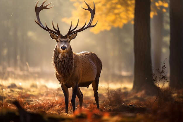 Foto di cervi rossi nell'habitat naturale durante la deer rut fauna selvatica europea