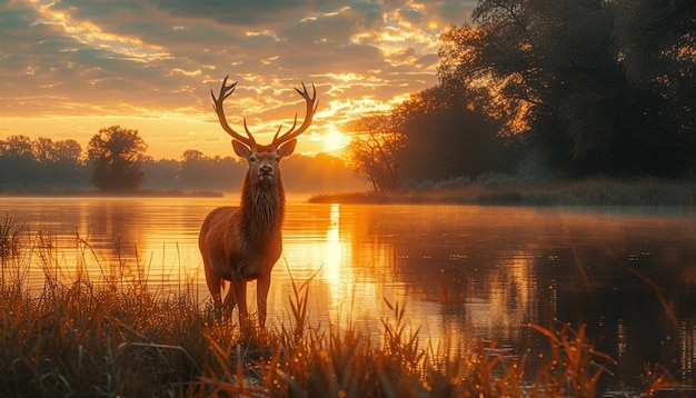 foto di cervo in primo piano al mattino