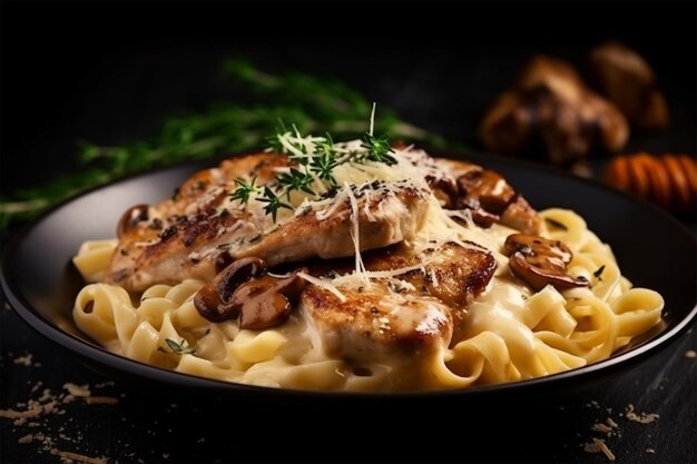 foto di cibo a base di pasta con carne sopra