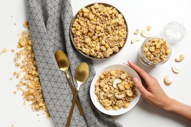 Foto di cibo crudo per muesli colazione