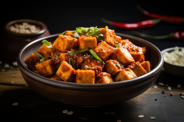 Foto di cibo indiano paneer fatto in casa con aglio e peperoncino